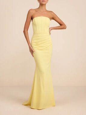 NWT Lulus Laney Light Yellow Strapless Corset Maxi Dress Evening Gown